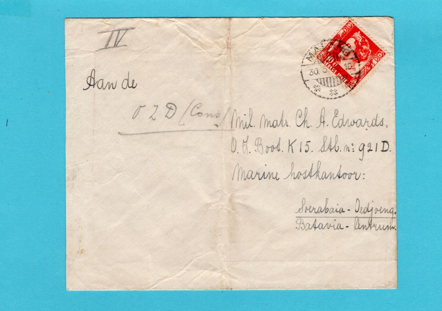 NETHERLANDS EAST INDIES cover 1940 Malang to SubMarine service (OZD) at Soerabaja