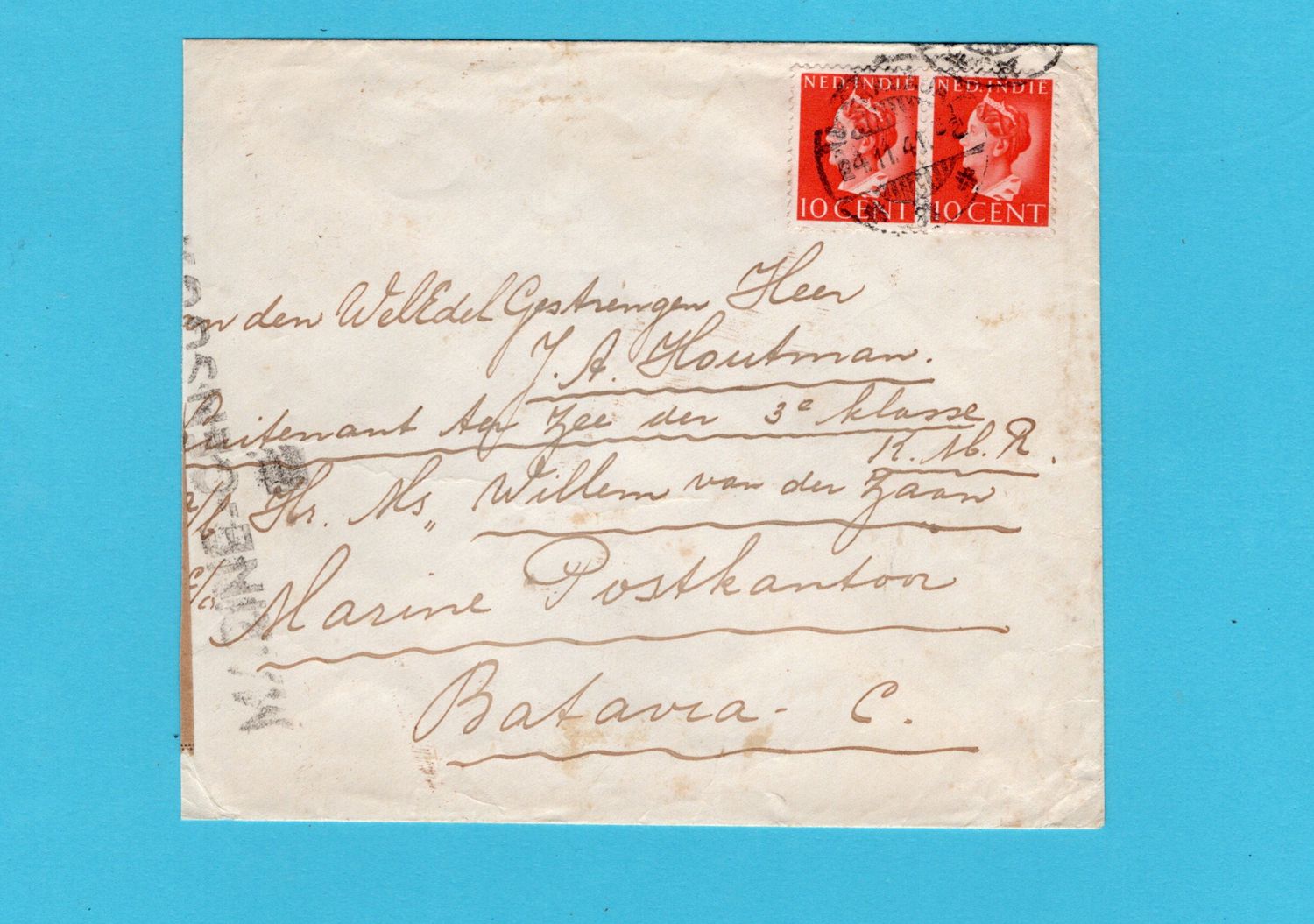 NETHERLANDS EAST INDIES censor cover 1941 Soerabaja to Navy P.O.