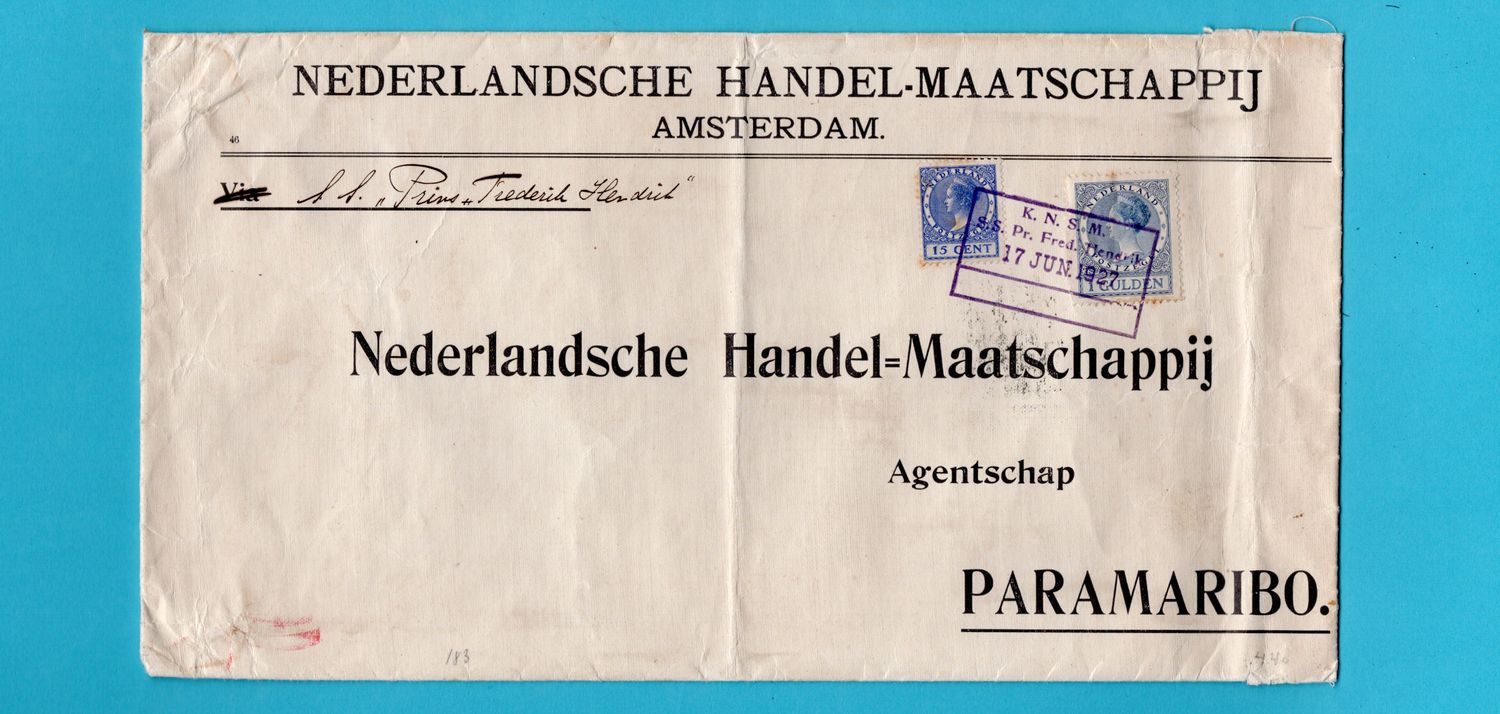 NEDERLAND KNSM brief 1927 S.S. Pr.Fred.Hendrik naar Suriname