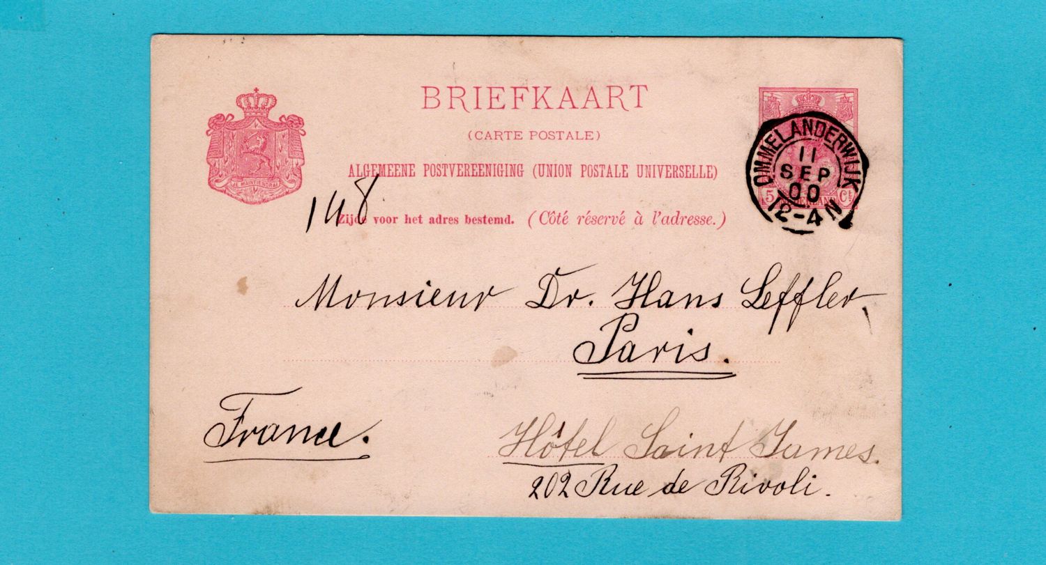 NEDERLAND briefkaart 1900 Ommelanderijk naar Frankrijk