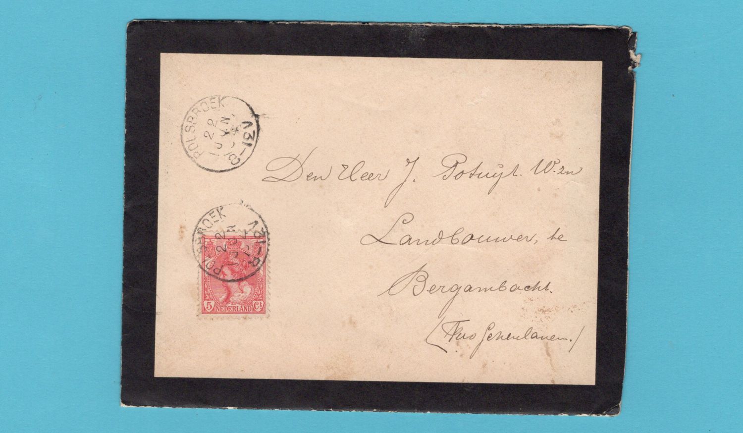 NEDERLAND rouwbrief 1904 Polsbroek naar Bergambacht