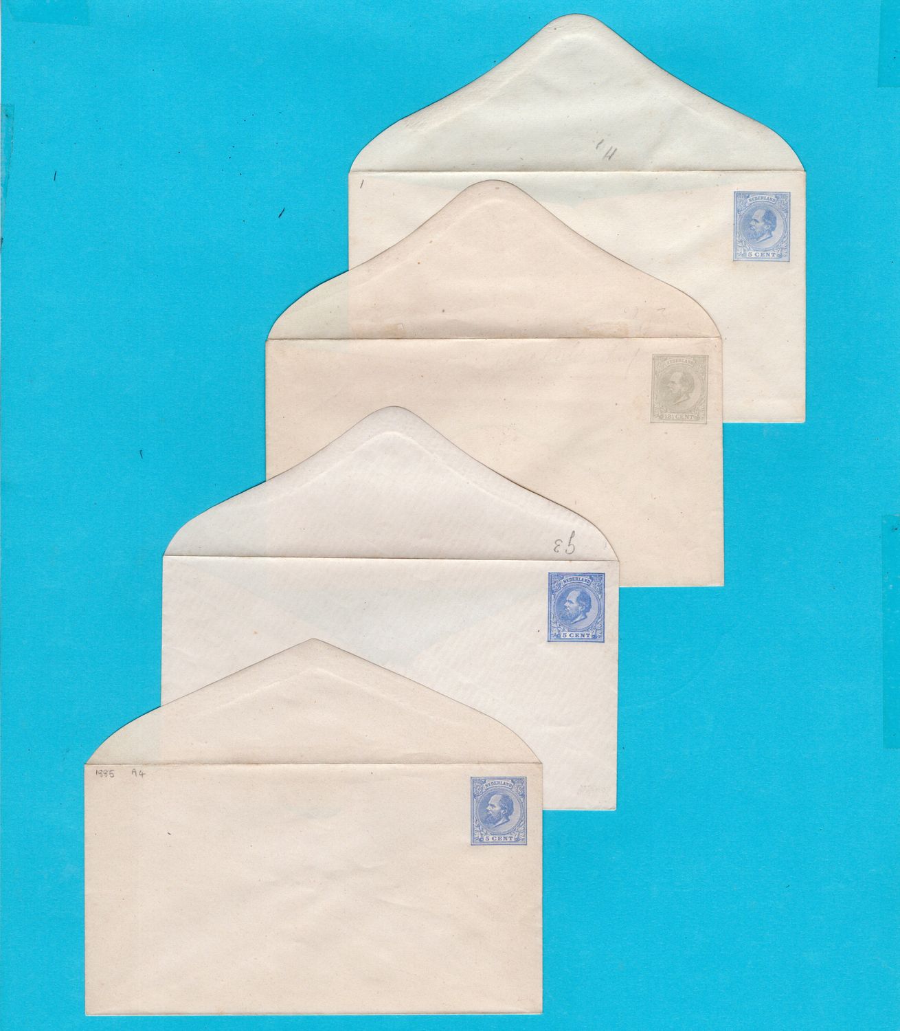 NEDERLAND enveloppen # 1-4 Willem III 1876-1885 **