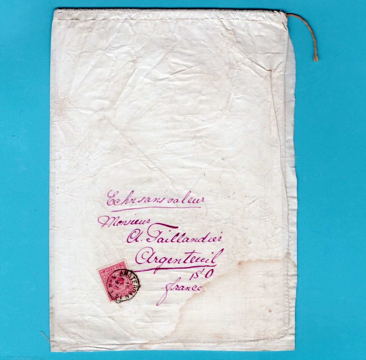 NEDERLAND monsterzakje 1897 Amsterdam 14 naar Frankrijk