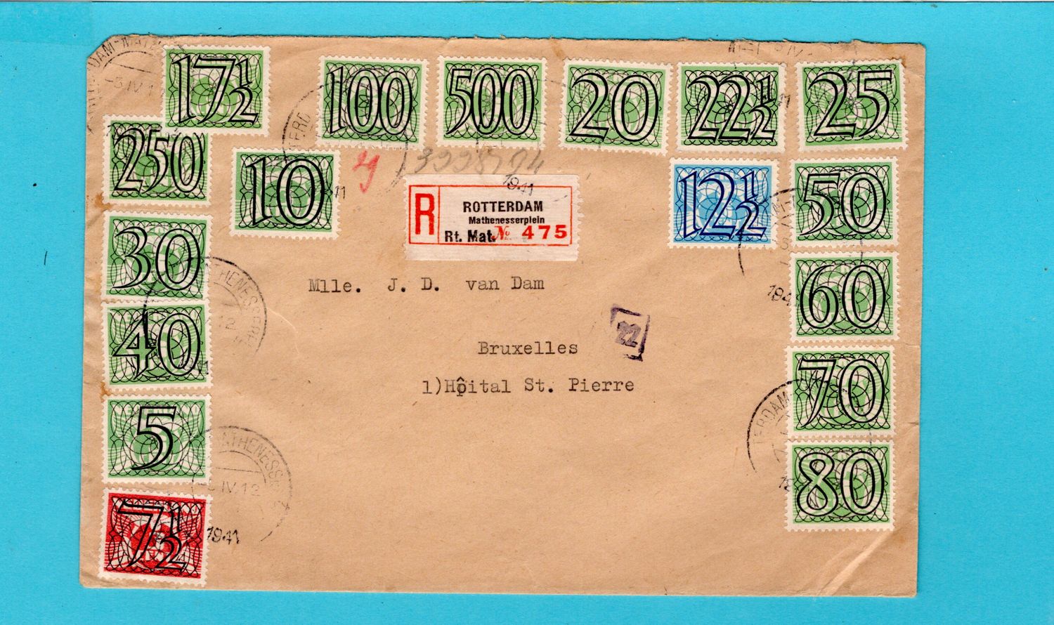 NEDERLAND R brief 1941 Rotterdam met spectaculaire tralie frankering