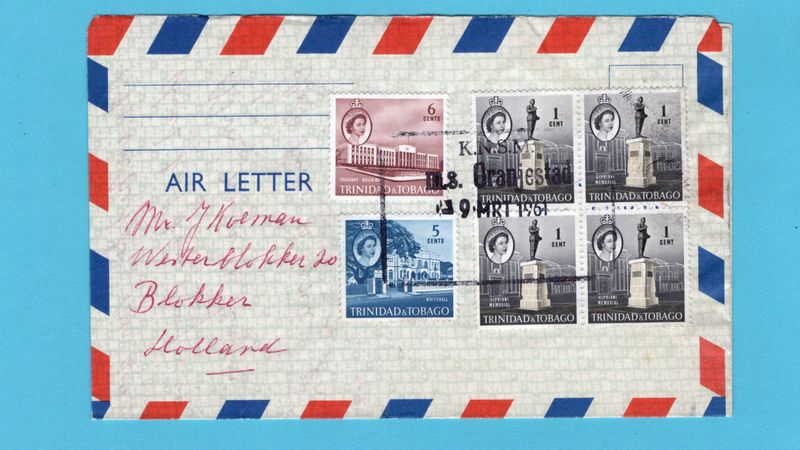 TRINIDAD & TOBAGO KNSM scheeps brief 1961 M.S. Oranjestad