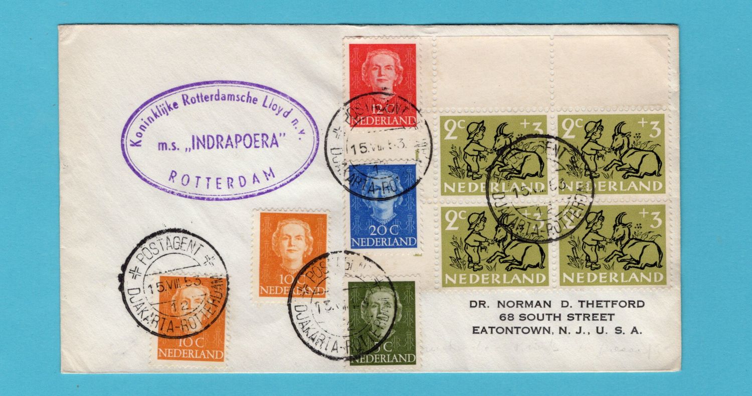 NEDERLAND brief M.S. Indrapoera 1953 Postagent Djakarta-Rotterdam