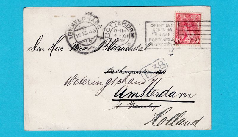 NEDERLAND Rotterdamsche Lloyd kaart 1919 Rotterdam