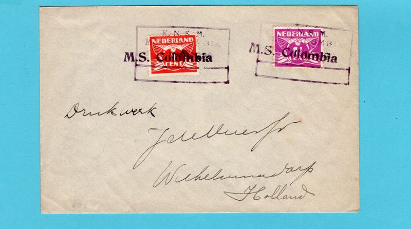 NEDERLAND KNSM brief M.S. Colombia 1930 naar Wilhelminadorp