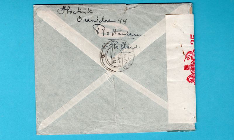 NEDERLAND censuur lp brief feb 1940 Rotterdam naar Delhi, India
