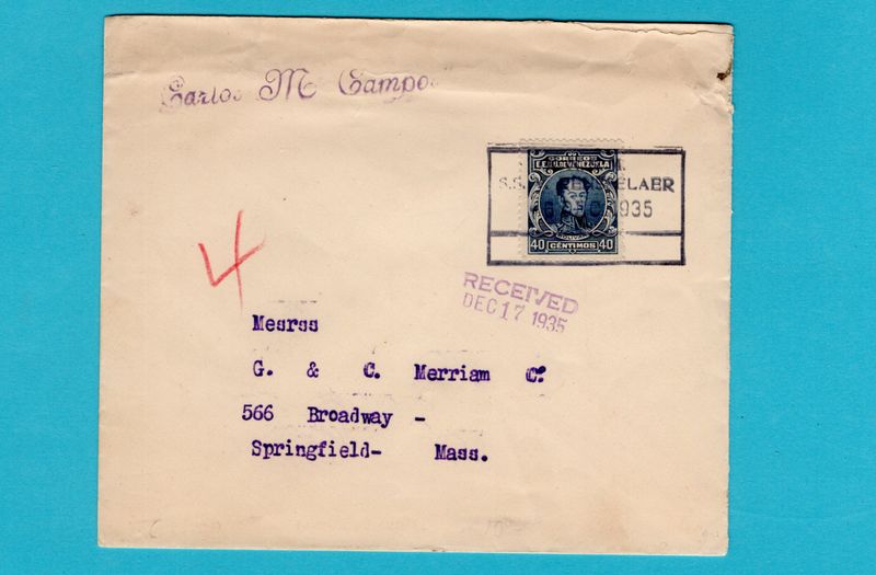 VENEZUELA KNSM shipcover S.S. v. Rensselaer 1935 to USA