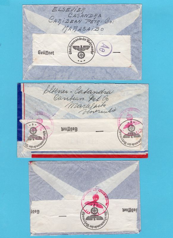 VENEZUELA 3 censor air covers 1940-41 Maracaibo to Bilthoven