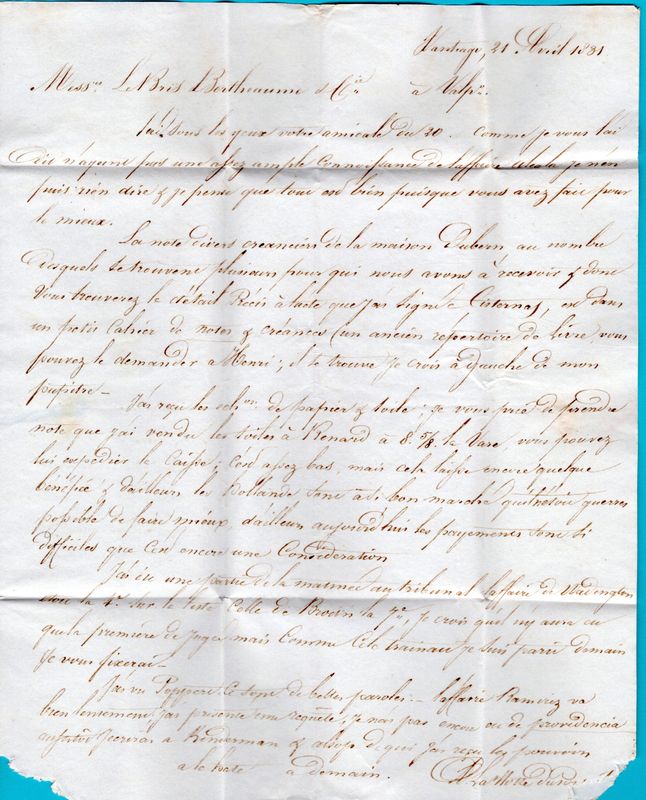 CHILE entire 1831 Santiago to Valparaiso