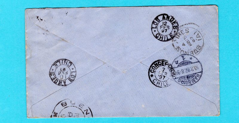 CHILE envelope 1897 Osorno via Andes - Mendoza to Germany