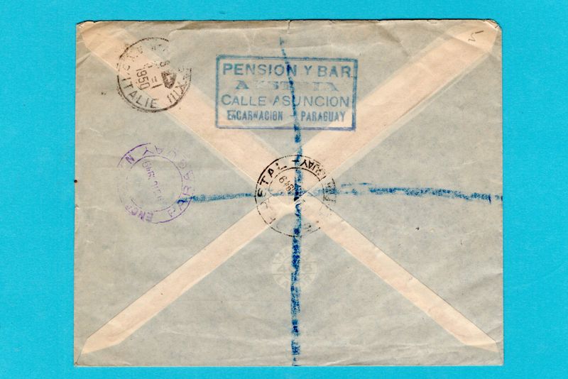 PARAGUAY R air cover 1949 Encarnacion to France