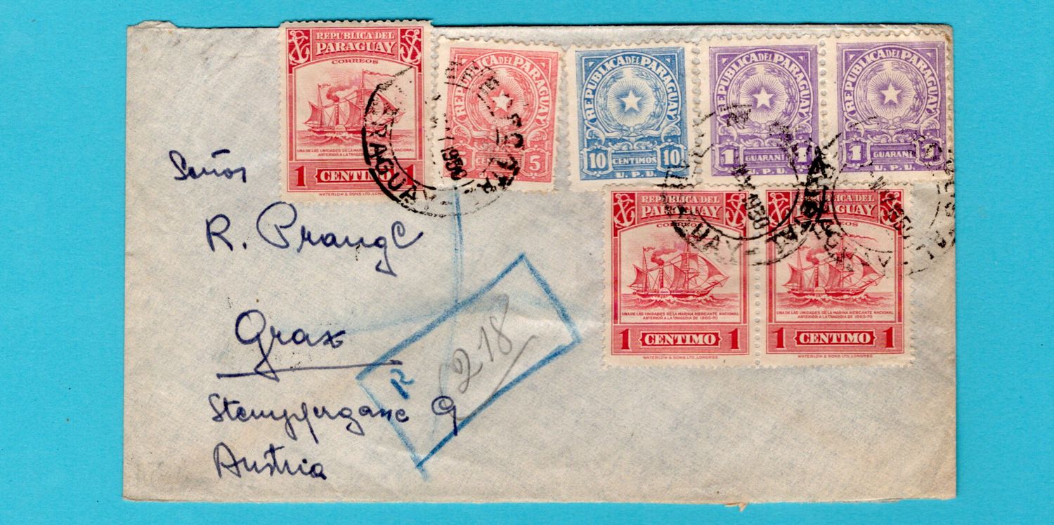 PARAGUAY R air cover 1950 Asuncion to Austria