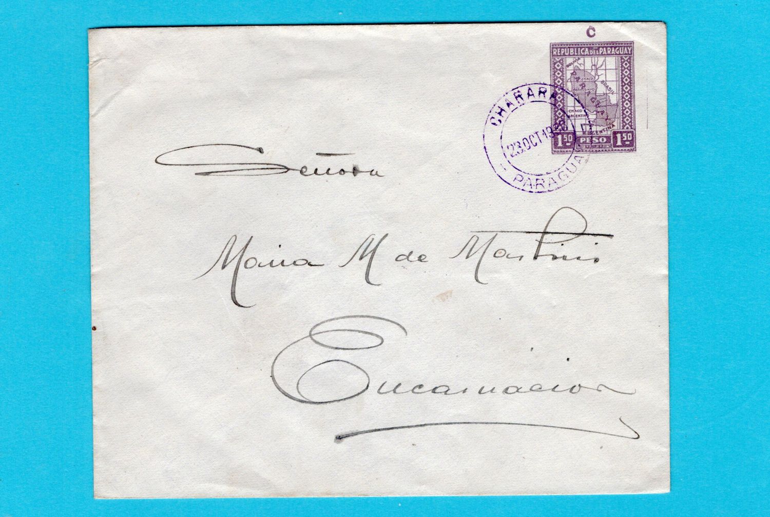 PARAGUAY postal envelope 1930 Charará to Encarnacion