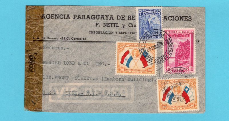 PARAGUAY censor air cover 1943 Asuncion to USA