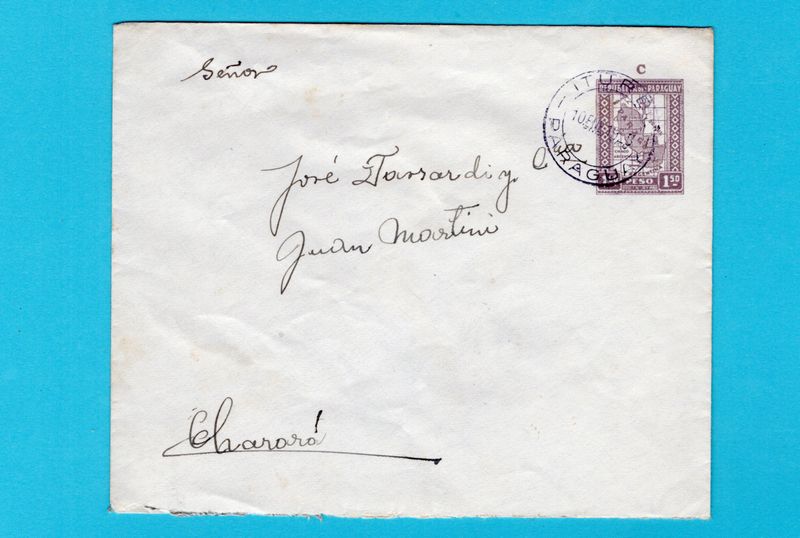 PARAGUAY postal envelope 1928 Iturbe to Charará