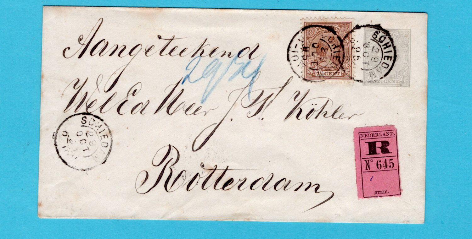 NEDERLAND R envelop 1895 Schiedam naar Rotterdam