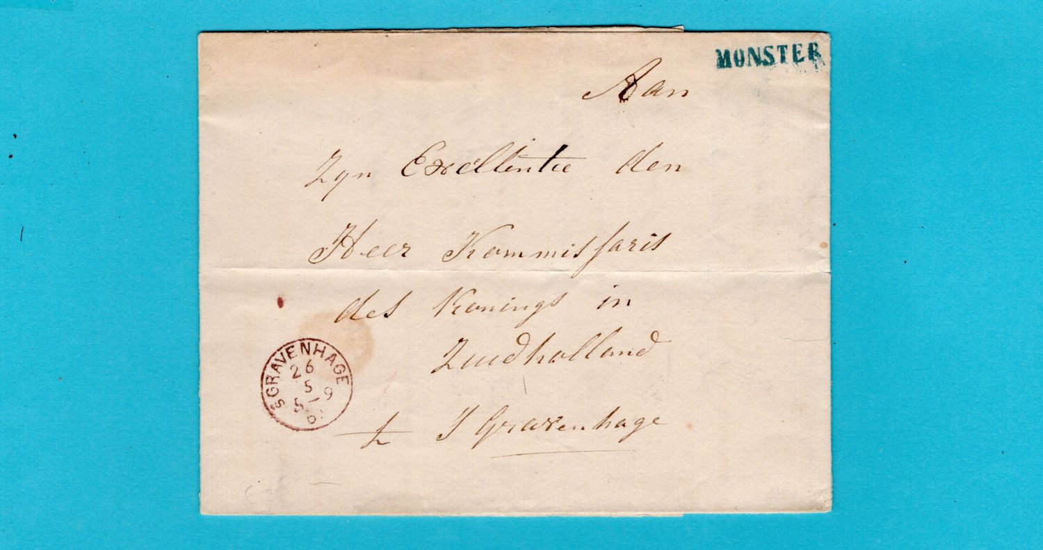 NEDERLAND dienst briefomslag 1865 Monster naamstempel
