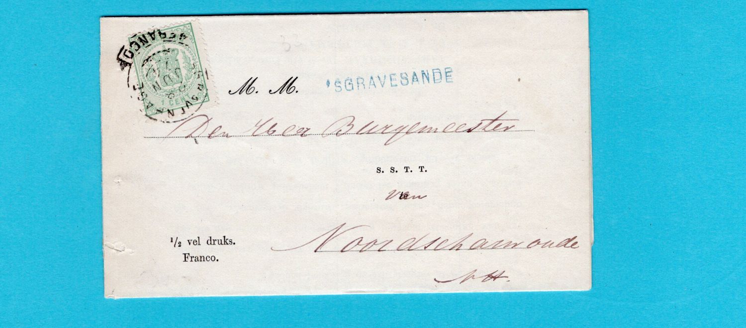 NEDERLAND drukwerk 1874 's Gravesande naamstempel