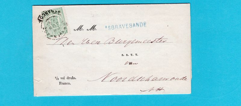 NEDERLAND drukwerk 1874 's Gravesande naamstempel NEDERLAND drukwerk 1874 's Gravesande naamstempel