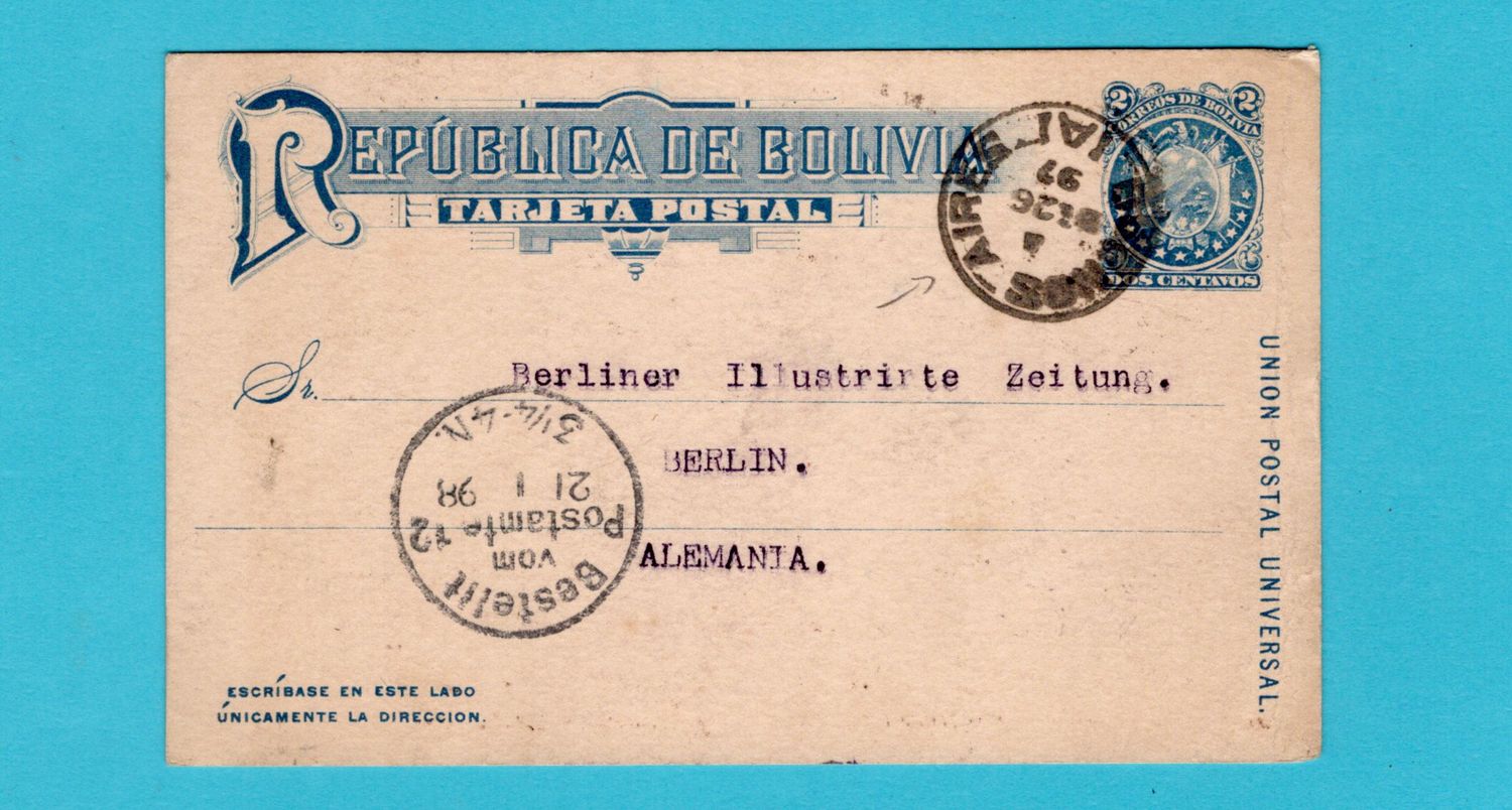 BOLIVIA postal card Sucre 1897 Buenos Aires cancel to Germany