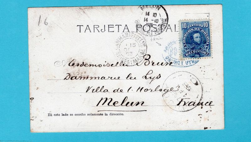 BOLIVIA photocard 1903 Oruro-Uyuni traincancel to France