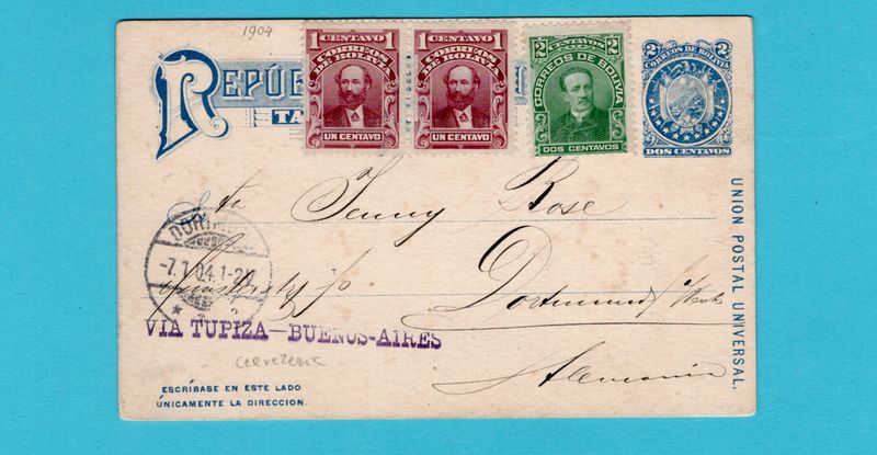 BOLIVIA illustrated postal card Cervezeria Cochabamba 1904 to Germany