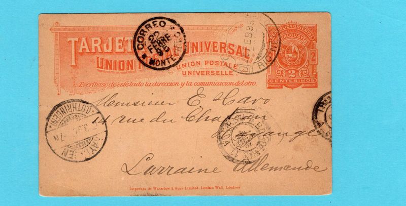 URUGUAY postal card 1895 Rio Negro to Germany
