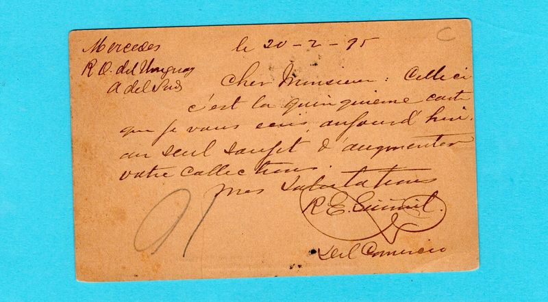 URUGUAY postal card 1895 Rio Negro to Germany