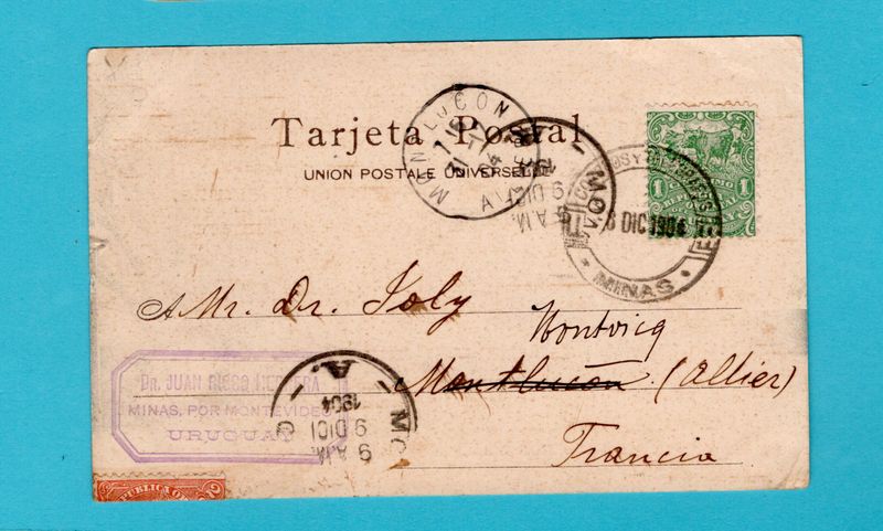 URUGUAY PPC una estancia 1904 Minas to France