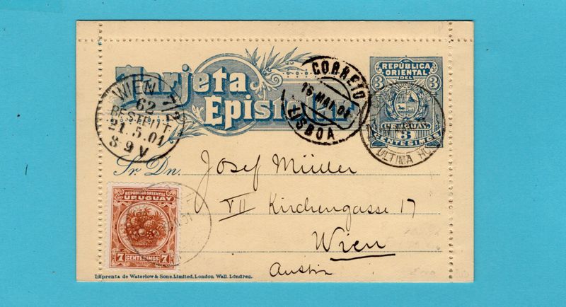 URUGUAY Letter card 1901 Montevideo over Lisbon to Austria