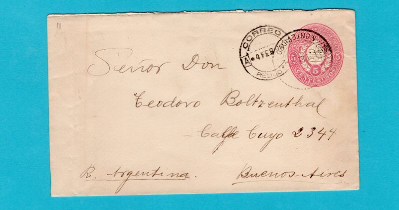 URUGUAY envelope 1898 Montevideo to Argentina