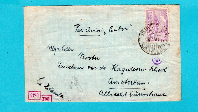 URUGUAY censor Condor cover 1941 Montevideo to Netherlands