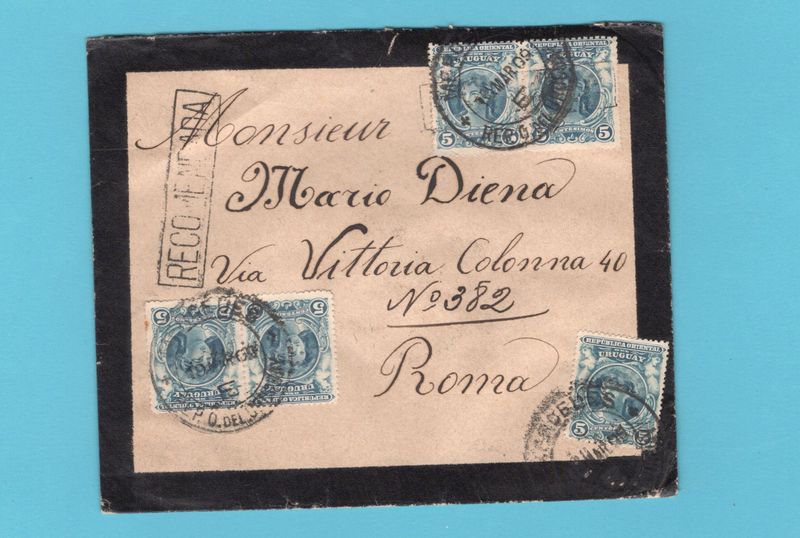 URUGUAY R mourning cover 1909 Mercedes to Rome, Italy