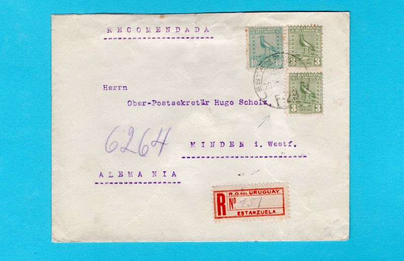 URUGUAY R cover 1927 Estanzuela to Minden, Germany