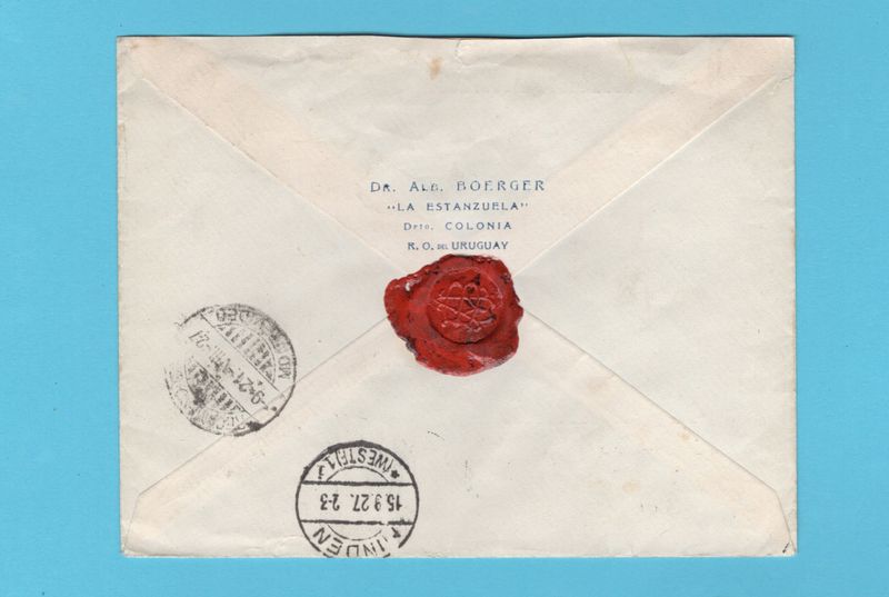 URUGUAY R cover 1927 Estanzuela to Minden, Germany