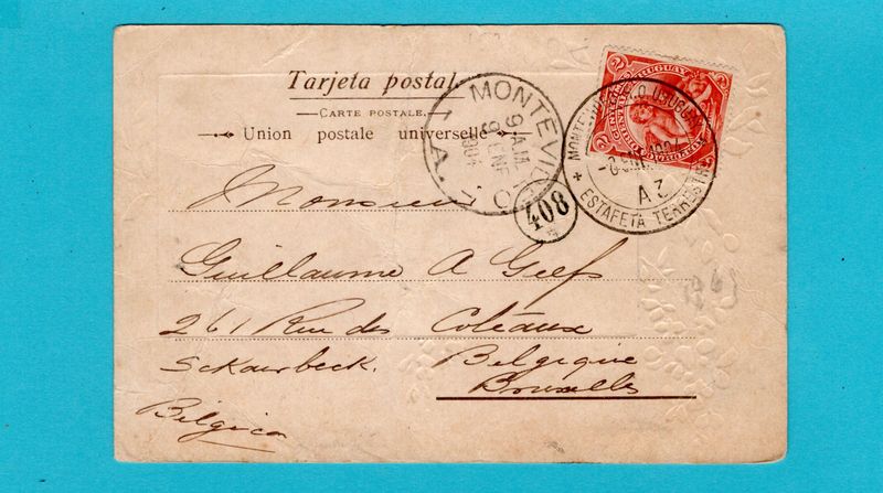 URUGUAY PPC 1904 Estafeta Terresestre to Belgium