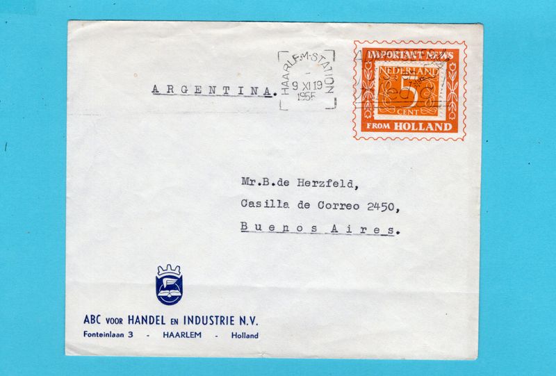 NEDERLAND drukwerk ABC Handel 1955 Haarlem naar Argentinië