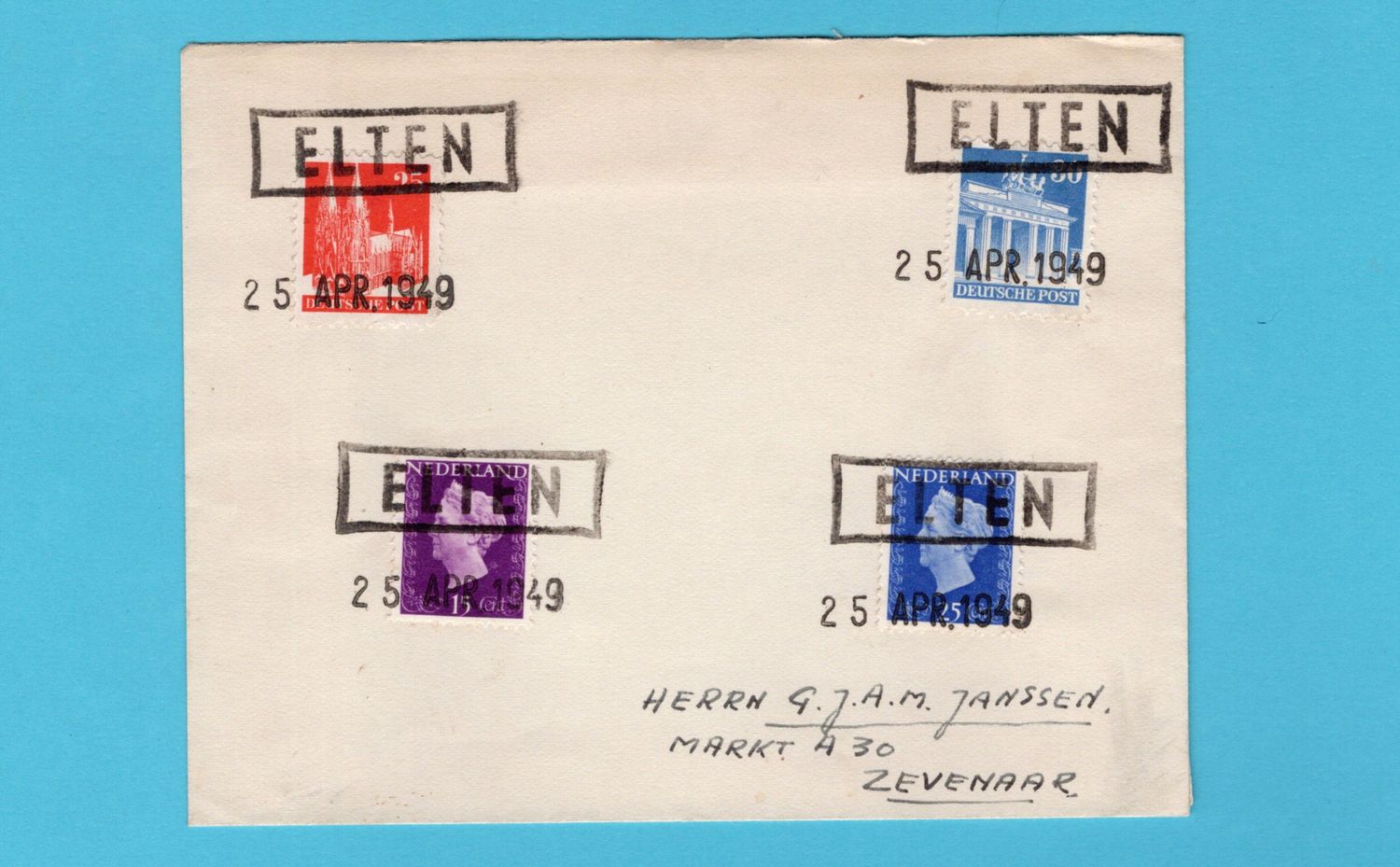 NEDERLAND brief 1949 Elten naar Zevenaar