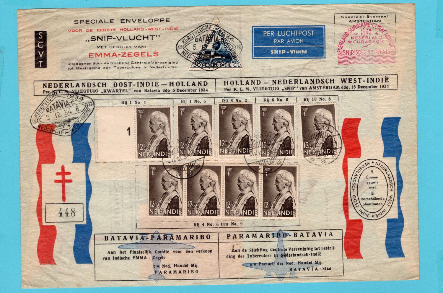 NETHERLANDS EAST INDIES SNIP flight cover 1934 signatures of the crew