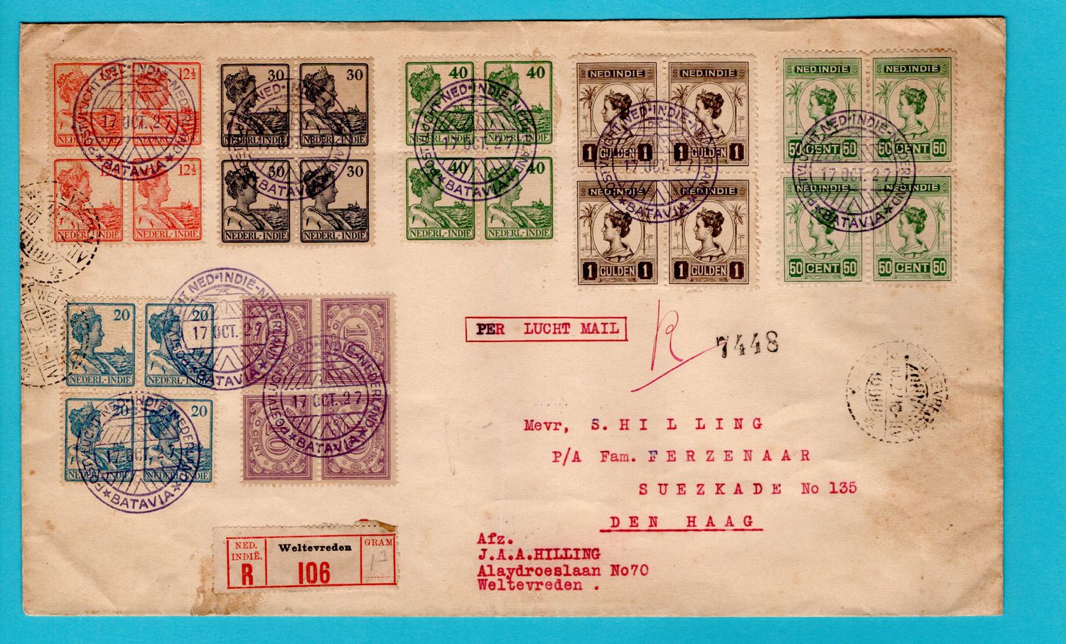 NETHERLANDS EAST INDIES R Koppen flight 1927 Batavia to The Hague