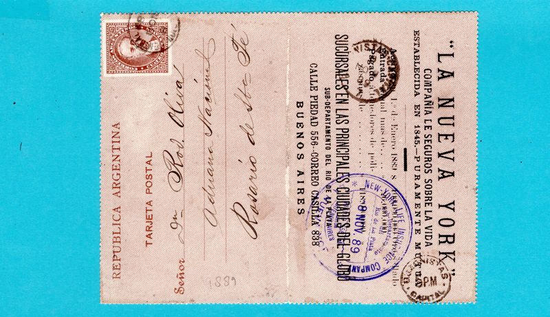 ARGENTINA letter sheet 1889 with life insurance advertising ARGENTINA letter sheet 1889 with life insurance advertising
