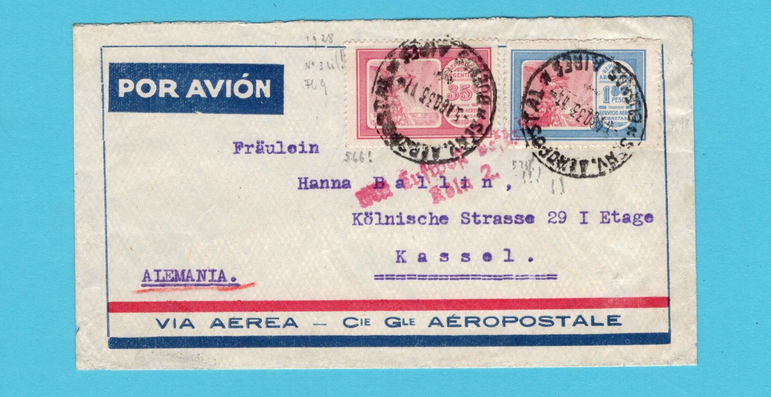 ARGENTINA air cover 1933 Buenos Aires to Germany