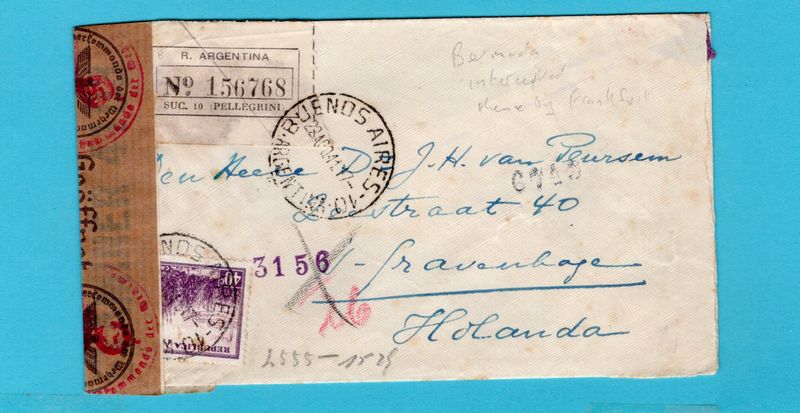 ARGENTINA R censor cover 1941 Buenos Aires to Netherlands ARGENTINA R censor cover 1941 Buenos Aires to Netherlands