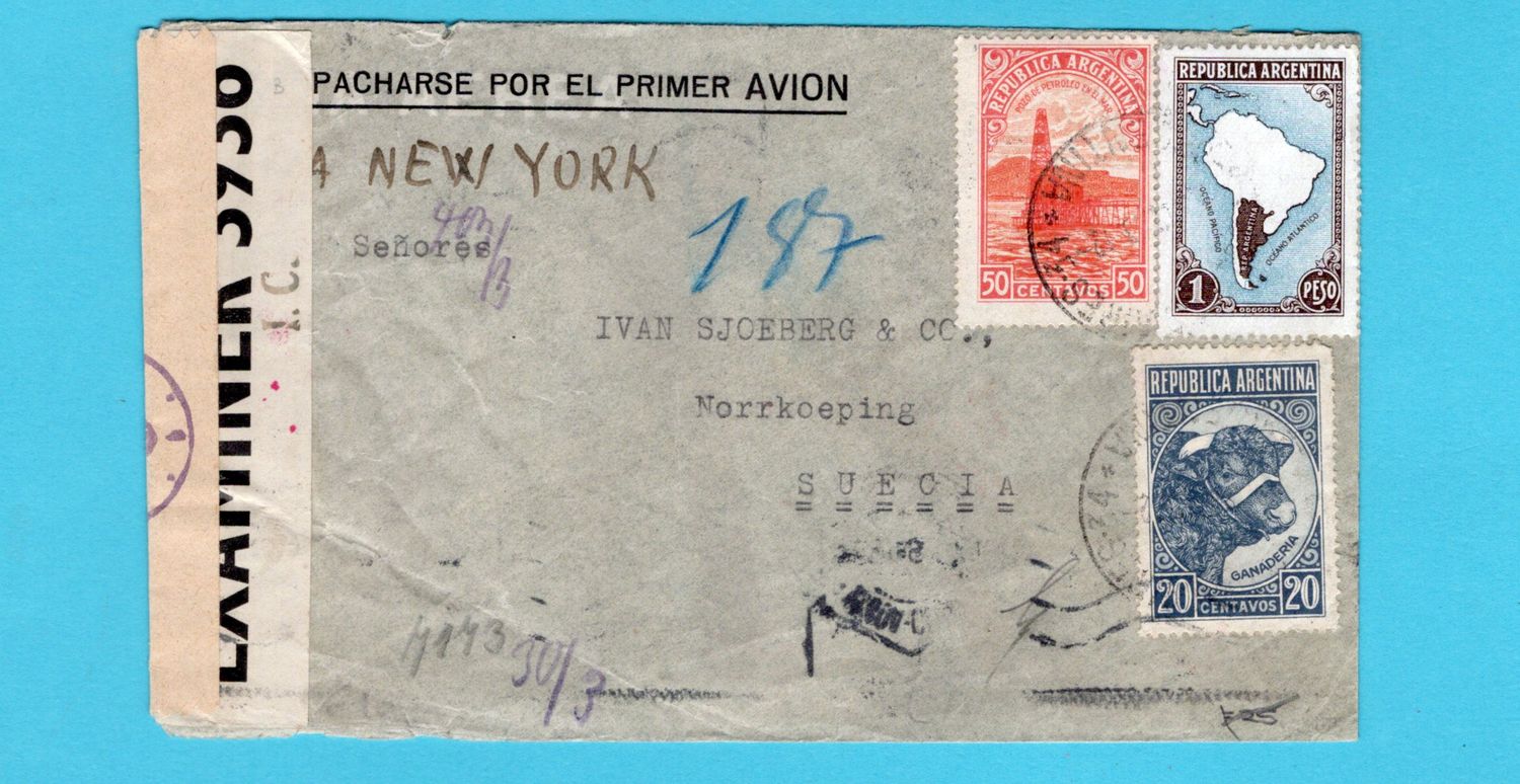 ARGENTINA censor air cover 1943 Buenos Aires to Sweden ARGENTINA censor air cover 1943 Buenos Aires to Sweden