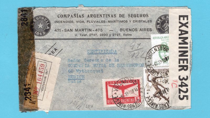 ARGENTINA censor air cover 1943 Buenos Aires to Switzerland ARGENTINA censor air cover 1943 Buenos Aires to Switzerland