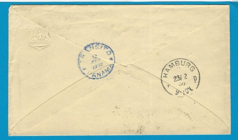 EL SALVADOR postal envelope 1892 La Libertad paquebot duplex "12"  to Germany