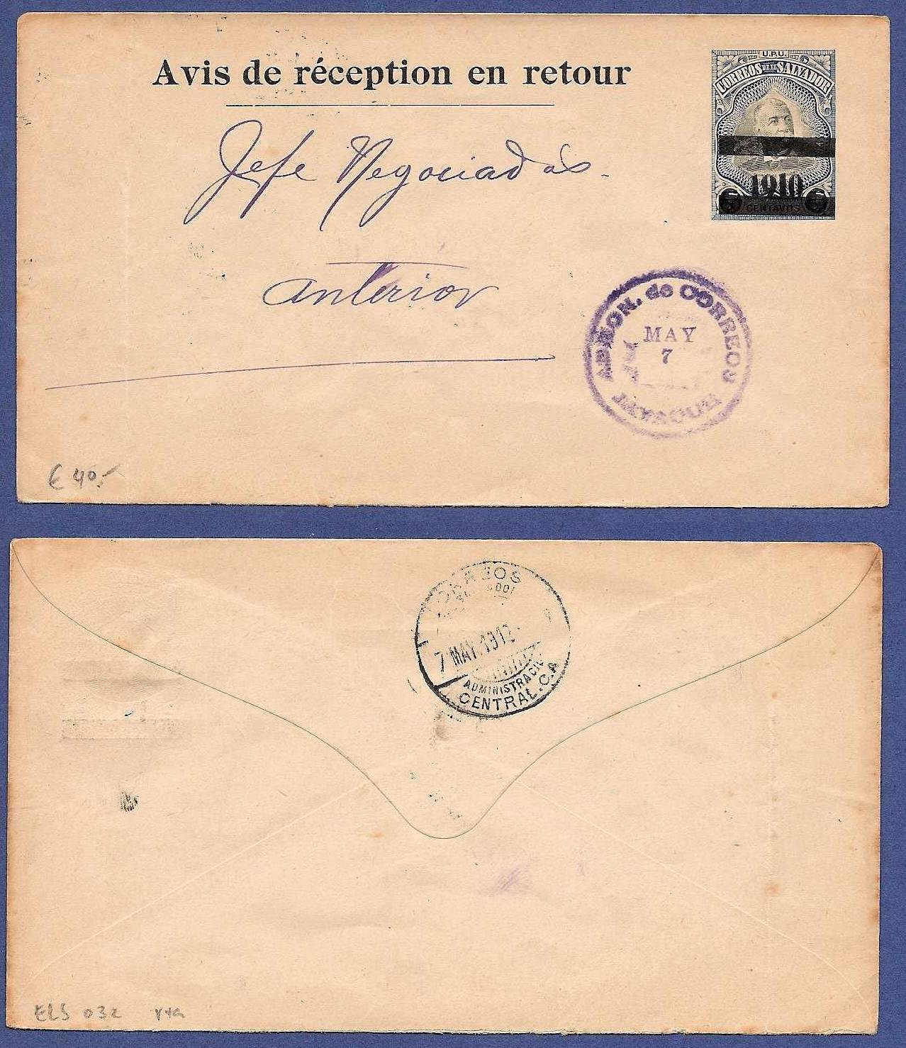 El Salvador postal envelop 1912  Yaysour to San Salvador